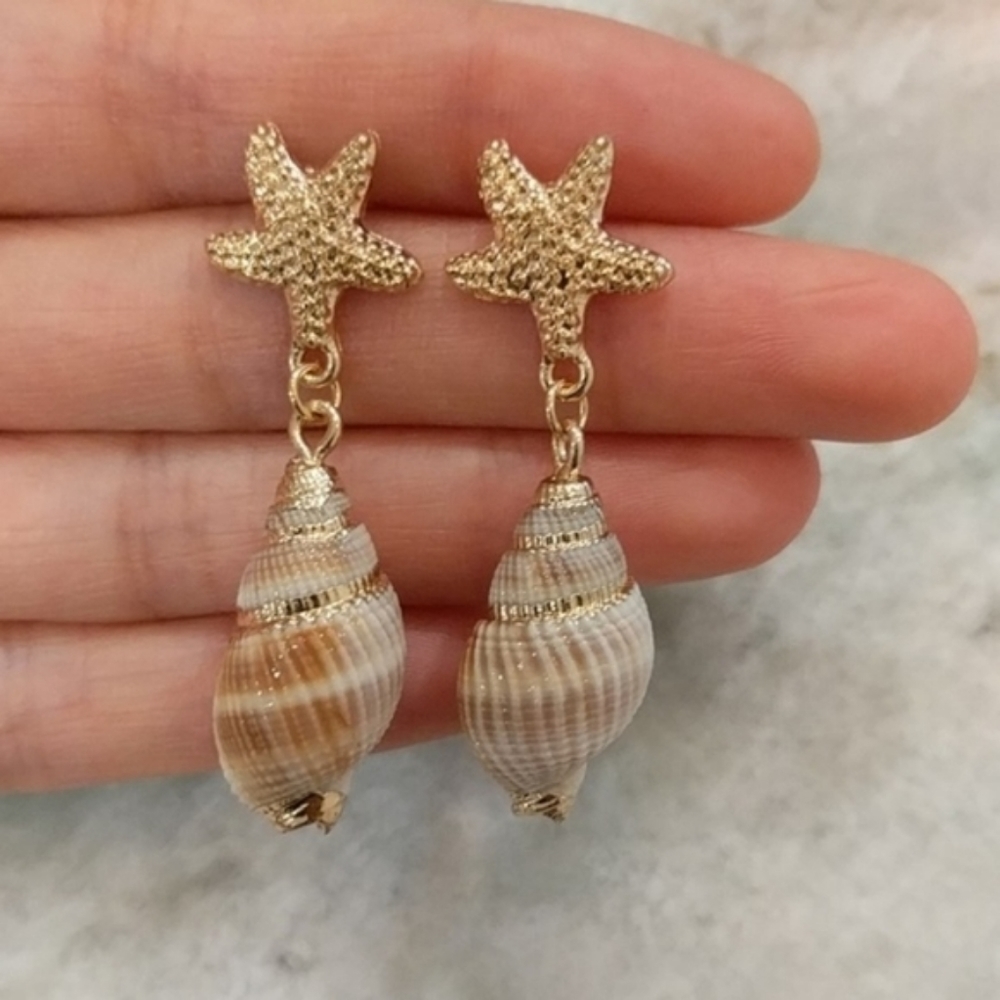 18K Gold Plated Conch Shell Drop Earrings